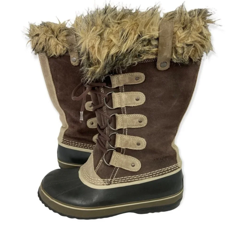 Sorel Joan of‎ Arctic Winter Snow Boots Waterproof Faux Fur Trim Lace Up Tall 8 - Picture 6 of 12